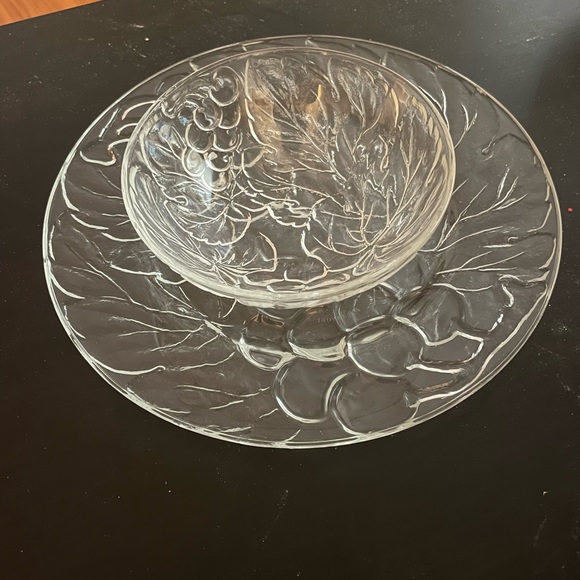 Indonesia Clear Cut Glass Dinner Plates and Bowls in Grape motif - Picture 1 of 9